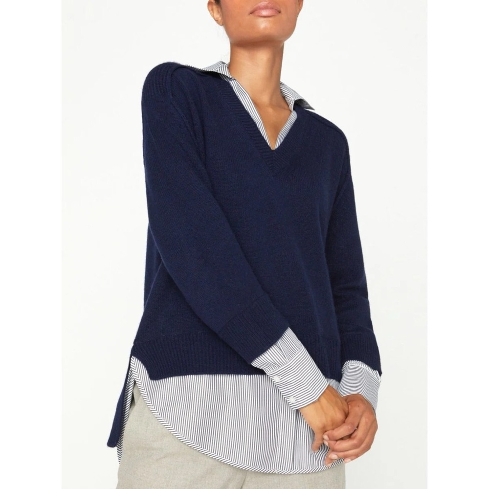Brochu Walker Navy The Looker Layered V-Neck Sweater M - Picture 3 of 10